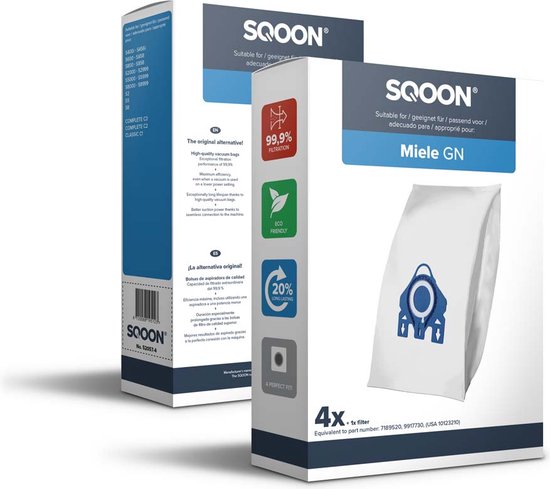 SQOON ® - Stofzuigerzakken geschikt voor Miele HyClean G/N - Miele 9917730 - o.a. Miele Complete C2, Complete C3, Classic C1, S8, S5, S2 Series