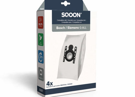 SQOON® Stofzuigerzakken Geschikt voor Bosch / Siemens Modellen – Vervangt Modellen 577549 / 00577549 / BBZ51FGALL – High Filtration voor Optimale Stofopname en Bescherming - (SQ07) - 4 Stuks