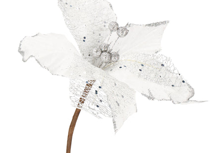 Kunstbloem - Kunststof - Zilver - Glitters - 23 cm