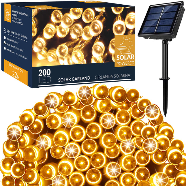Kerstboomverlichting | met 200 LED Lampjes | 22 M | Warm Wit | Zonne-energie | Indoor | Outdoor