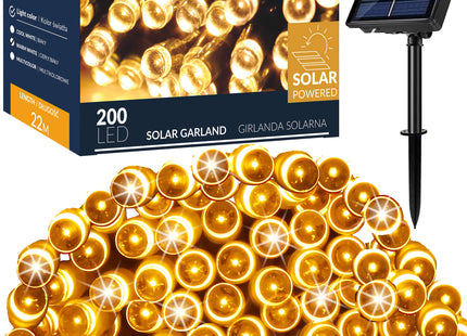 Kerstboomverlichting | met 200 LED Lampjes | 22 M | Warm Wit | Zonne-energie | Indoor | Outdoor