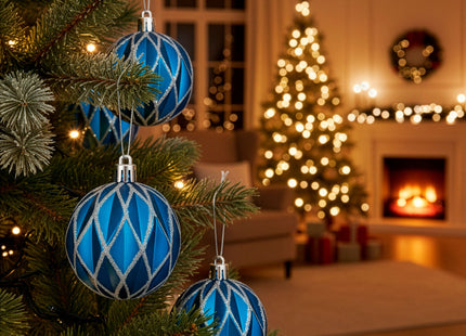 Kerstballen | 6 Stuks | 12 cm | Blauw/Zilver