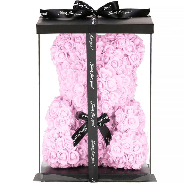 Rozen Beer | Rozenbeer | Rose Bear | Rozen Teddybeer | Liefde | Inclusief Giftbox | 36 x 26 x 26 cm | Roze / Zwart