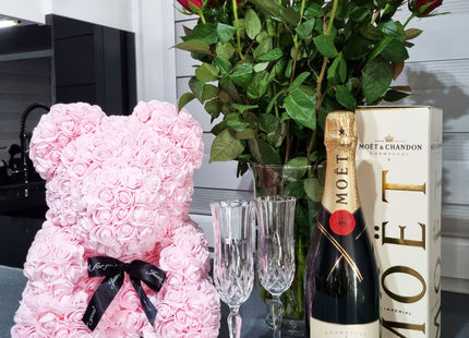 Rozen Beer | Rozenbeer | Rose Bear | Rozen Teddybeer | Liefde | Inclusief Giftbox | 36 x 26 x 26 cm | Roze / Zwart