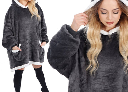 Hoodie Deken | Deken Met Mouwen | One Size | Grafiet/Wit