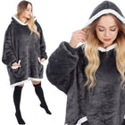 Hoodie Deken | Deken Met Mouwen | One Size | Grafiet/Wit