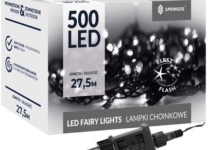 IJspegel Verlichting | 25 m + 2.5 m Snoer | 500 LED | Koel Wit | Inclusief Flitsfunctie | Zwart