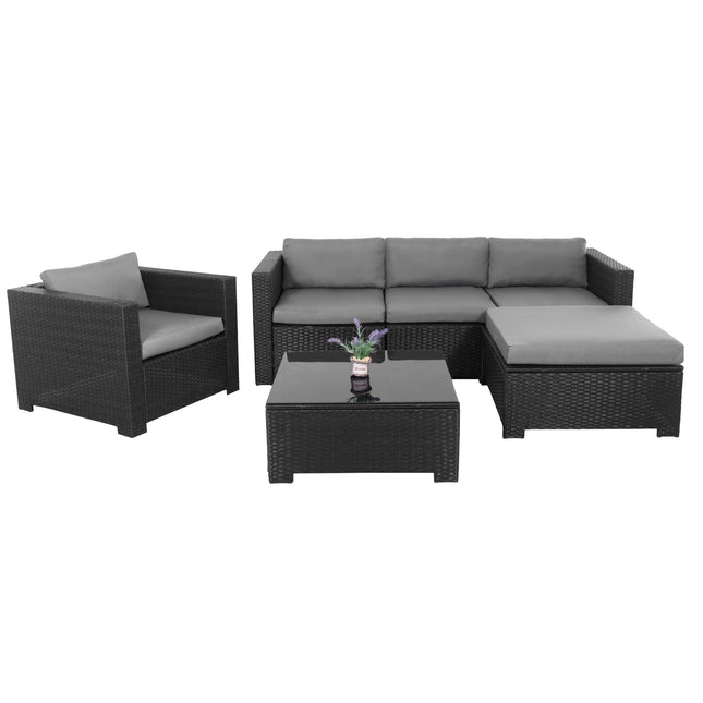Tuinset - 4 Delig - Stoelen - Bank - Tafel - Rotan - Hoekbank - Zwart/Grijs