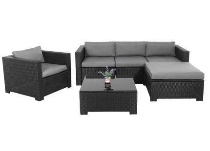 Tuinset - 4 Delig - Stoelen - Bank - Tafel - Rotan - Hoekbank - Zwart/Grijs
