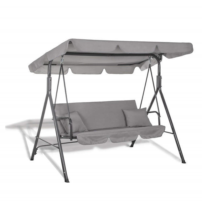 Schommelbank | Luna-Schommel | 3-zits | Waterafstotend | Inclusief 2 Kussens | Verstelbare Luifel | 170 x 110 x 150 cm | Grijs