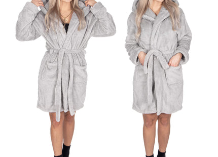 Badjas - Fleece - Lichtgrijs - Capuchon - Riem - Maat L/XL