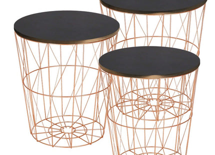 Salontafel | Salontafel Set | Rond | 3-Delig | Koper/Zwart