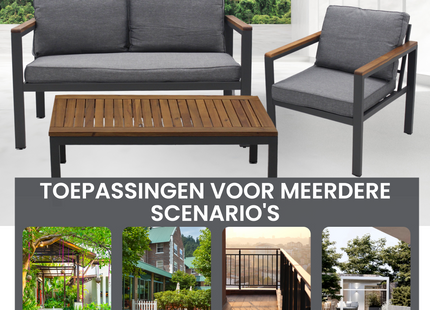 Tuinset - 4 Delig - Stoelen - Bank - Tafel - Bank - Grijs/Bruin