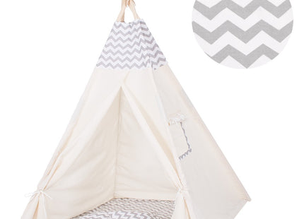 Tipi Tent | Wigwam Speeltent | 120x100x180 cm | Met Mat en Kussens | Naturel Grijs | Golven