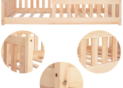 Kinderbed - Bed - Valbeveiliging - Lattenbodem - Hout - Lichtbruin - 200 x 80cm