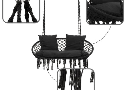 Hangstoel | Binnen & Buiten | Belastbaar tot 300 kg | 108 x 64 cm | Inclusief Kussen | Zwart