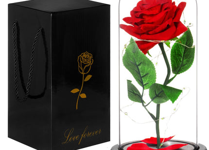 Roos | Valentijn | Rozen | LED | 22 cm | Rood/Groen/Zwart | Warm wit