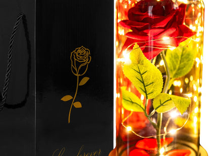 Roos | Valentijn | Rozen | LED | 22 cm | Rood/Groen/Zwart | Warm wit