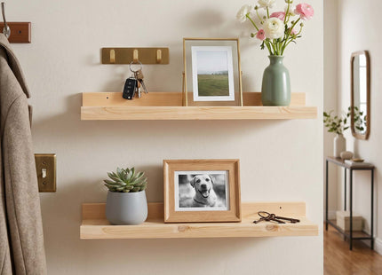 Wandplank - Boekenplank - Ophangbaar - Kruidenplank- Naturel - Grenenhout - 10 Kg - 80 cm - 2 Stuks