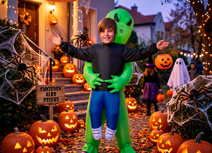 Springos Opblaasbaar Alienkostuum - Halloween Verkleedpak 120-155 cm
