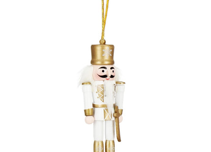 Notenkraker Kerst | Houten Soldaat | Kerstversiering | 5 Stuks | Goud/Wit | 12,5 cm