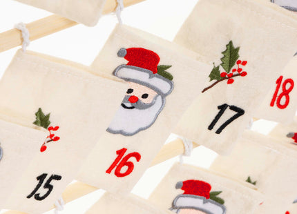 Adventskalender 24 Zakjes – Hangende Kerstkalender 100 cm – Vilt en Hout – Herbruikbare Adventskalender om Zelf te Vullen – Meerkleurig