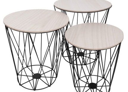 Salontafel | Salontafel Set | Rond | 3-Delig | Zwart/Hout
