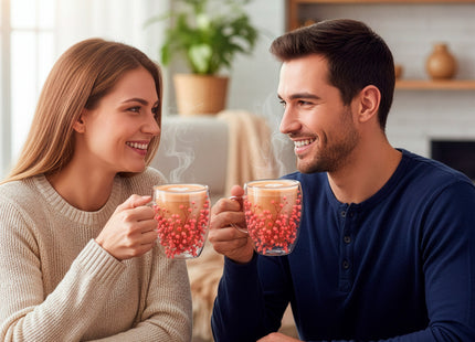 Dubbelwandig glas - Thermisch glas - Koffieglas - Thee glas - Warme en Koude dranken - Kunstbloemen - 300 ML