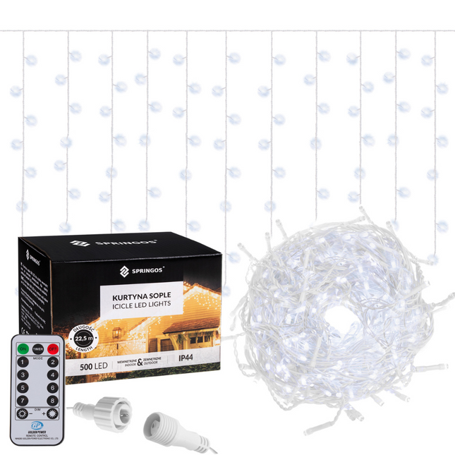 IJspegel Verlichting | 20 m + 2.5 m Snoer | Inclusief Afstandsbediening | 500 LED | Koel Wit | Koppelbaar