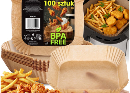Papieren Inzetstukken Voor Airfryer - Wegwerpbaar -  220°C - Geschikt voor: Airfryer, Oven, Magnetron, Stoomkoker - 100 stuks