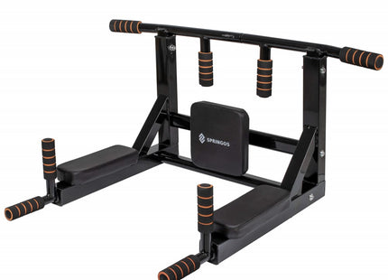 Pull Up Bar | Pull Up Station | Dip Station | Krachtstation | Multifunctioneel | Wandmontage | Inclusief Montageset | Zwart/Oranje