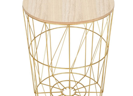 Salontafel | Salontafel Rond | Bijzettafel | 1 Stuk | 40 cm | Goud/Hout