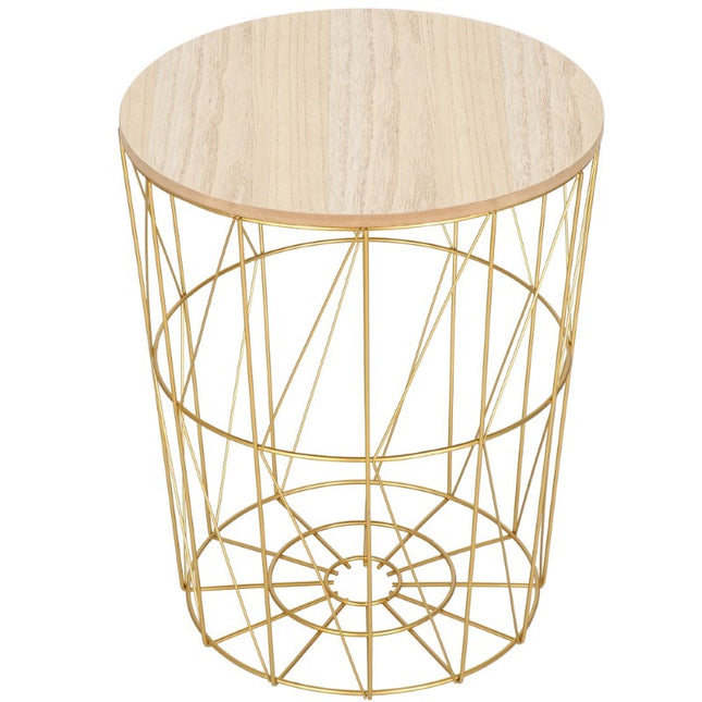 Salontafel | Salontafel Rond | Bijzettafel | 1 Stuk | 40 cm | Goud/Hout