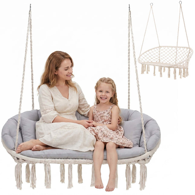 Hangstoel | Binnen & Buiten | Met 2 Kussens | Belastbaar tot 300 kg | 130 x 66 cm | Crème