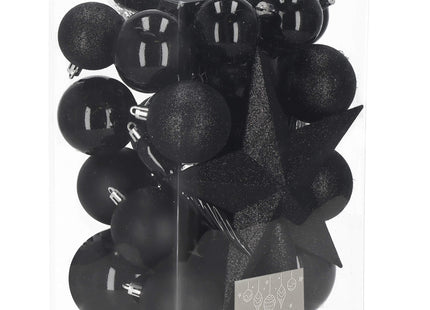 Kerstballen & Piek | 33 Stuks | 5/6/8 cm | Zwart