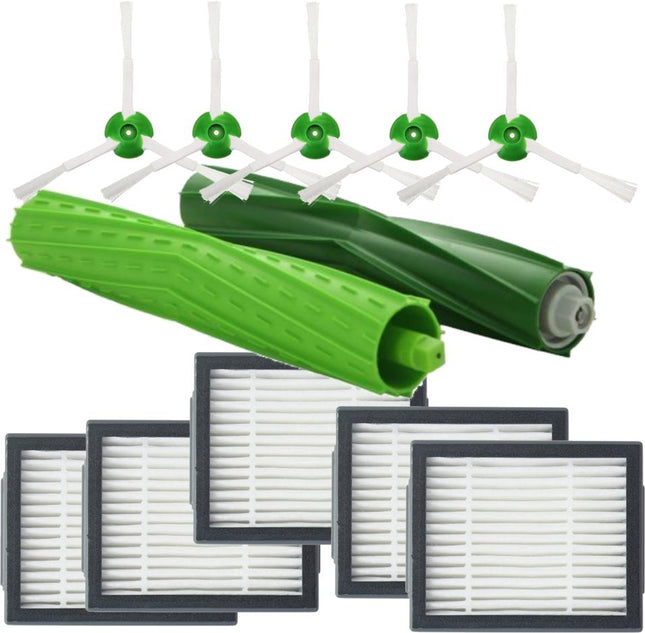 SQOON® Serviceset geschikt voor iRobot Roomba iRobot e5/e6/e7 en i1/i1+/i3/i3+/i4/i4+/i5/i5+/i6/i6+/i7/i7+/i8/i8+ - Vervangingsset met  2x rubberen rolvegers , 5 x HEPA-filters en 5 x zijborstels voor optimale reiniging