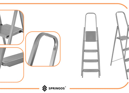 Huishoudtrap - Ladder - Keukentrapje - 4 - Etages - Antislip - Opvouwbaar - Grijs - 150 KG - Grijs