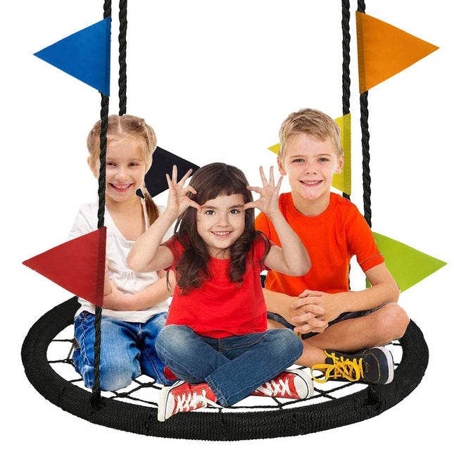Nestschommel | Schommel Kinderen | Kinderschommel | Maximale Belasting 200 kg | Inclusief Vlaggetjes | Zwart