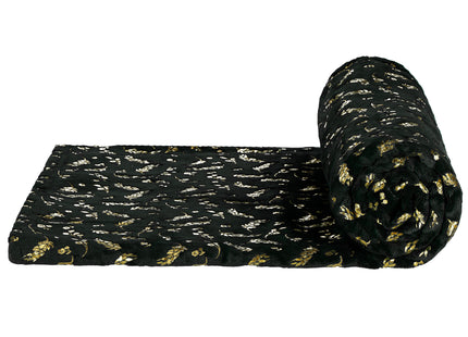 Plaid | Sprei | Deken | 200 x 150 cm | Pluche | Plant | Zwart/ Goud