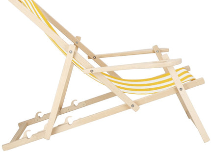 Ligbed | Strandstoel | Ligstoel | Verstelbaar | Armleuningen | Beukenhout | Handgemaakt | Geel/Wit
