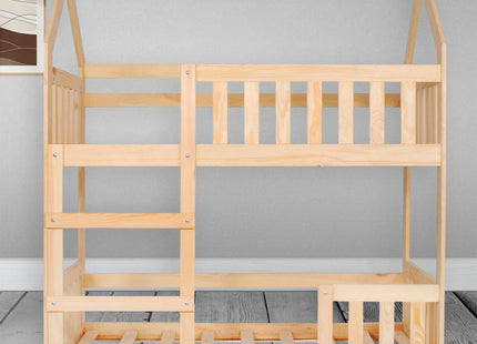 Kinderbed - Stapelbed - Veiligheid - Grenenhout - Trap -  Tot 100 Kg - Lichtbruin - 164 x87x184 cm