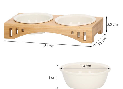 Voerbak dubbel | Waterbak | voerbakjes | Drinkbak | Eetbak | Hout/bamboe