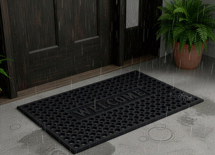 Deurmat - Buitenmat - Droogloopmat - Anti -Slip - Welcome - Grafiet - 45 x 75 Cm