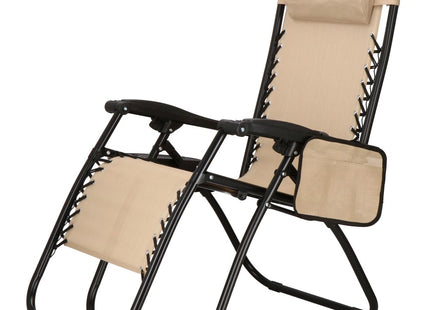 Tuinstoel | Ligstoel | Opvouwbaar | Verstelbaar | Ergonomische Hoofdsteun | Licht Beige/Zwart