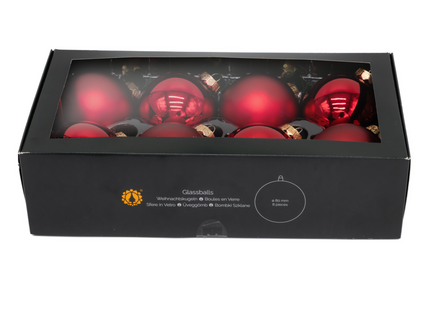 Kerstballen Glas | 8 Stuks | Mix | Glas | Mat | Glans | Rood