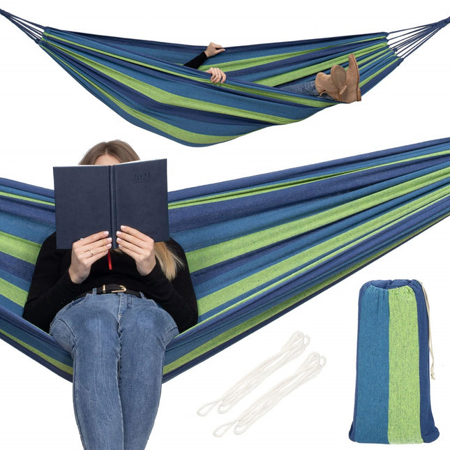 Hangmat | Extra Stevig | Inclusief Opbergtas | Blauw/Groen | 210 x 150 cm