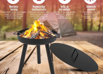 Deksel voor vuurschaal - Vuurkorf - Vuurhaard - Tuinhaard - Staal - Ø60 cm - Zwart