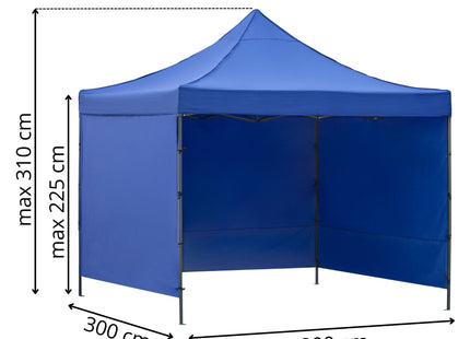 Partytent - 300x300xcm - Hoogte Verstelbaar - PVC - Polyester - Harmonica- Frame - Blauw