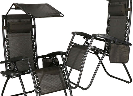 Tuinstoelen | Ligstoel | Opvouwbaar | Verstelbaar | Inclusief Hoofdsteun En Luifel | 2 Stuks | Bruin/Zwart
