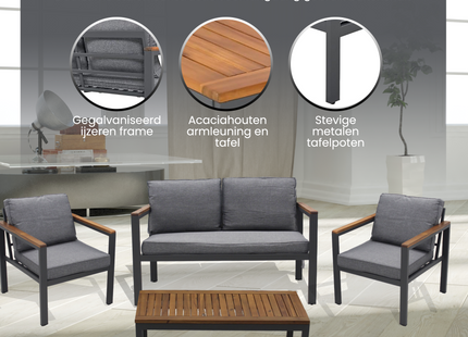 Tuinset - 4 Delig - Stoelen - Bank - Tafel - Bank - Grijs/Bruin